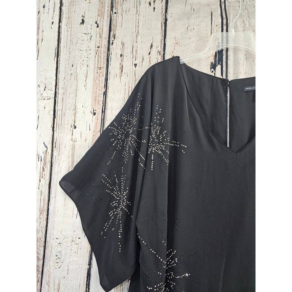 White House Black Market Blouse Women L Black Studded Starburst Kimono Sleeve - Picture 2 of 5